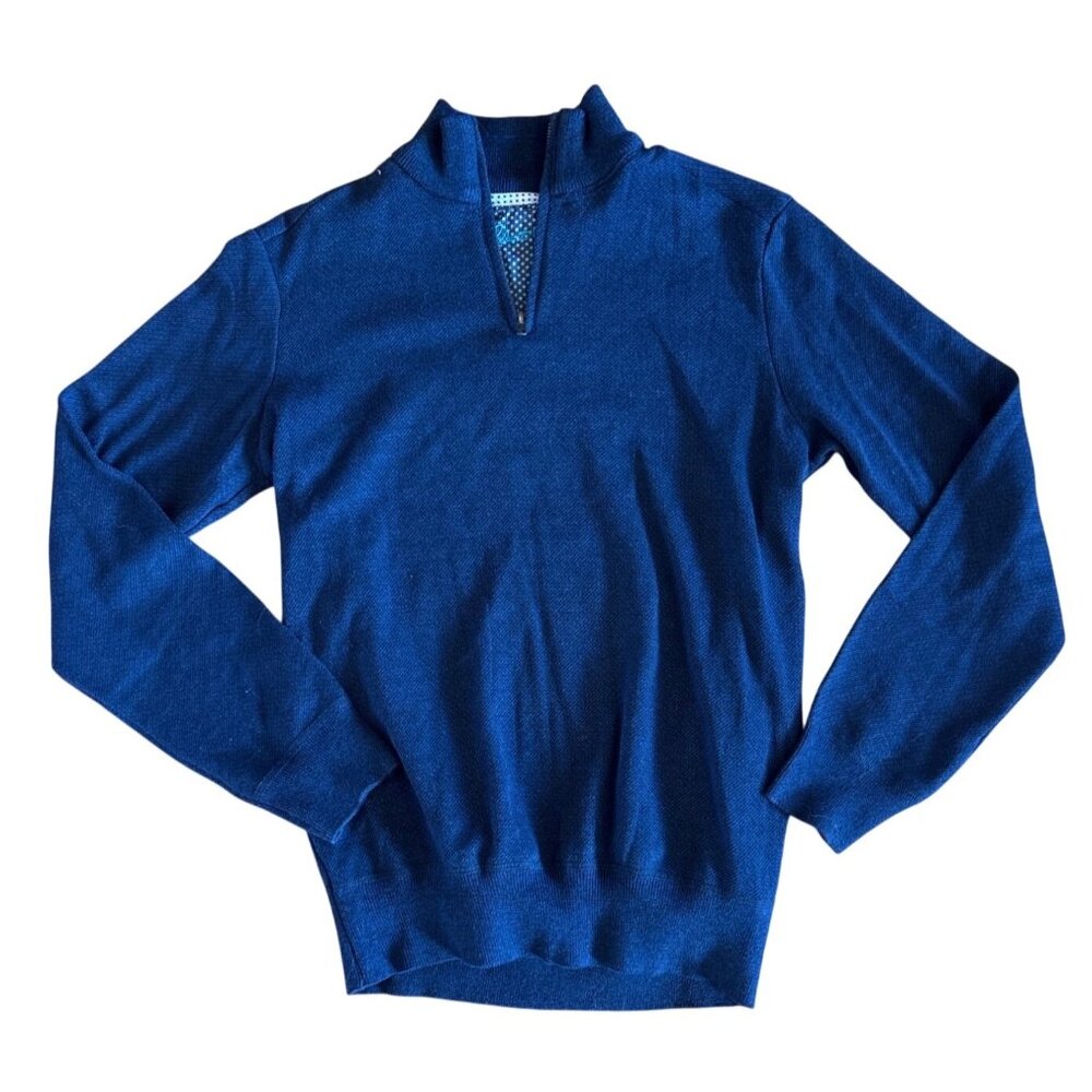 Robert Graham Luxurious Knit Mens Blue Half Zip Mock Neck Sweater Small #1526118